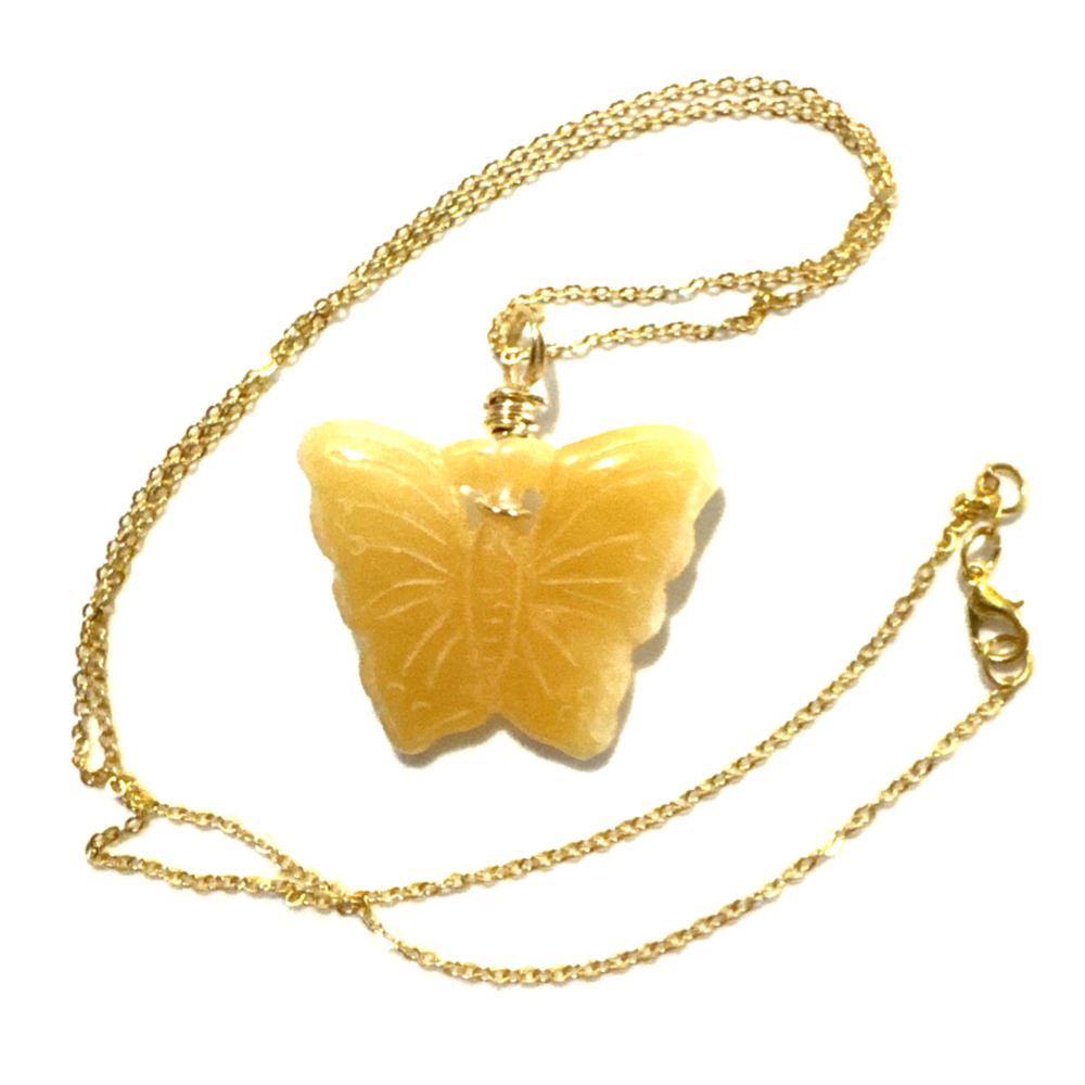 Yellow Citrine Butterfly Necklace Jewelry Bling Gold Tone Genuine Stone Handmade